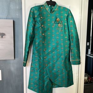 Green and gold Indian jacket and pants